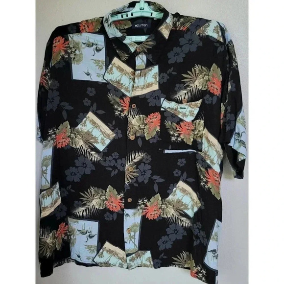 Puritan 3X Men's Hawaiian Aloha Shirt Turquoise & Black Floral Paradise - Picture 1 of 7